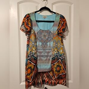 ONE WORLD Womens Tribal , Western Colorful Western Boho Blouse Aztec  Top Sz L
